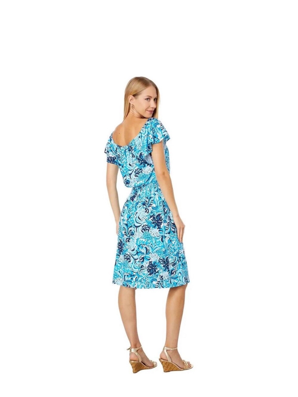 Lilly Pulitzer Blue & White Print Flutter Sleeve Dress - Picture 3 of 6